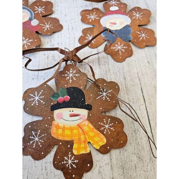 Metal rustic snowflake snowman Santa ornament set - Picture 2 of 6